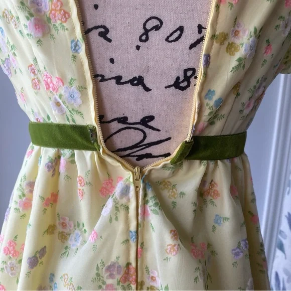 Vintage 1970s Handmade Floral Empire Waist Regency Prairie Formal Prom Dress - Picture 11 of 14